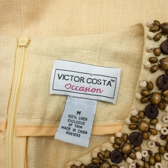 Victor Costa Occasion Yellow Linen Tunic w/ Beads - Picture 5 of 6